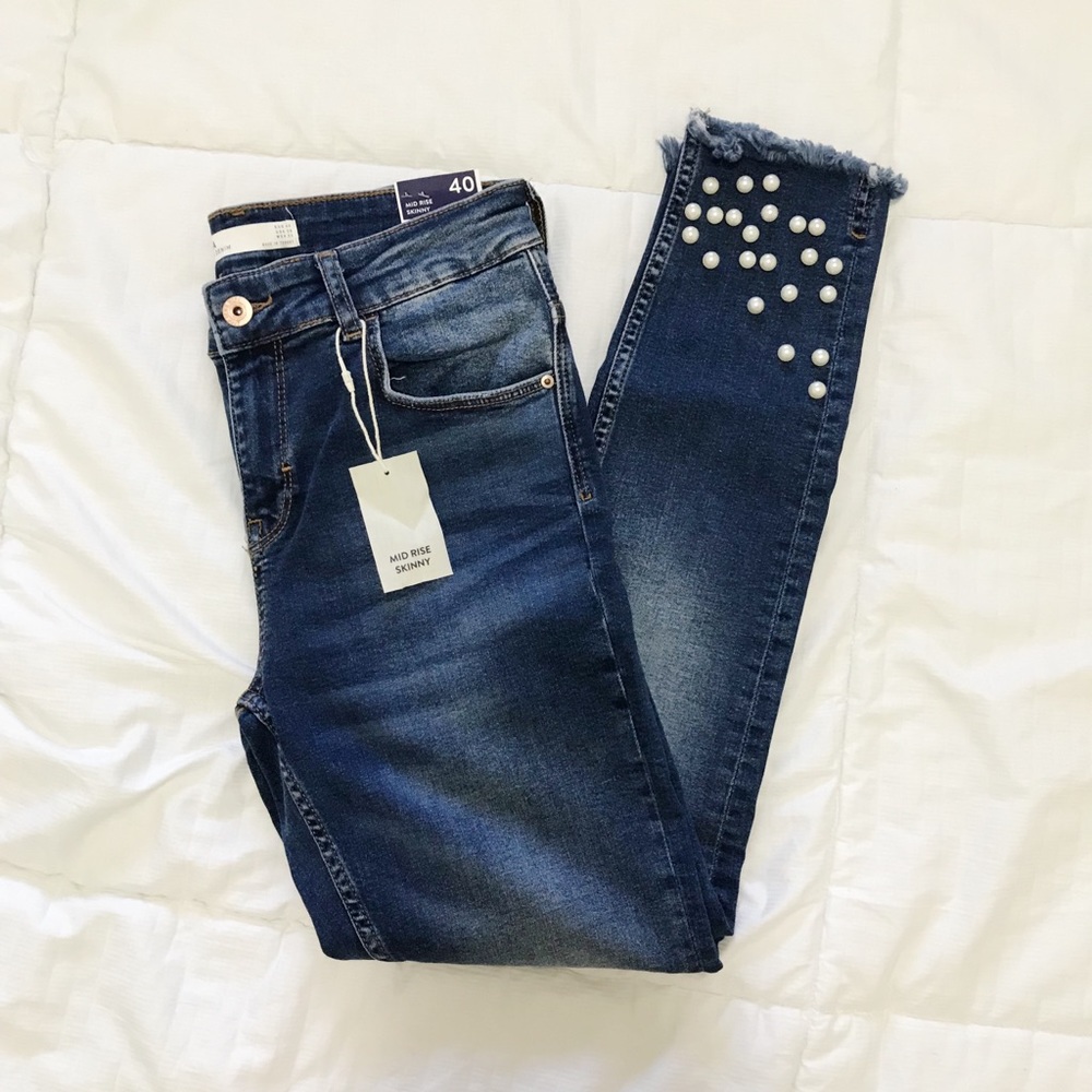 Zara Z1975 Denim Jeans with Pearls
